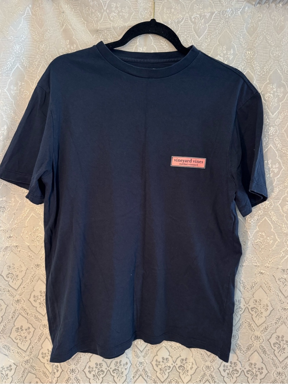 Vineyard Vines Navy Short-Sleeve Tee with Pink Logo Patch